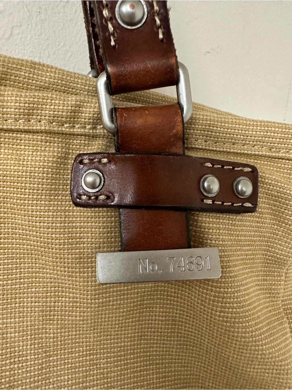 Canvas Tote Bag with Brown Leather Trim vintage Ralph Lauren - Picture 6 of 12